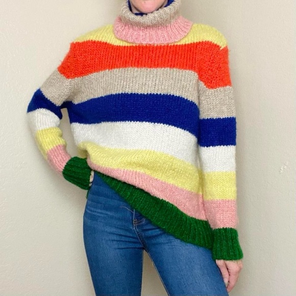 Anthropologie Rainbow Colorful Stripe Turtleneck Sweater - Picture 4 of 8